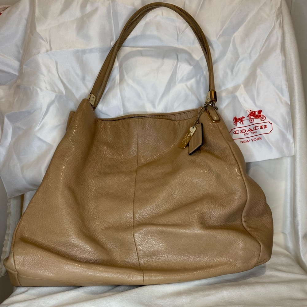Coach Madison Phoebe Beige Leather Hobo Shoulder Handbag